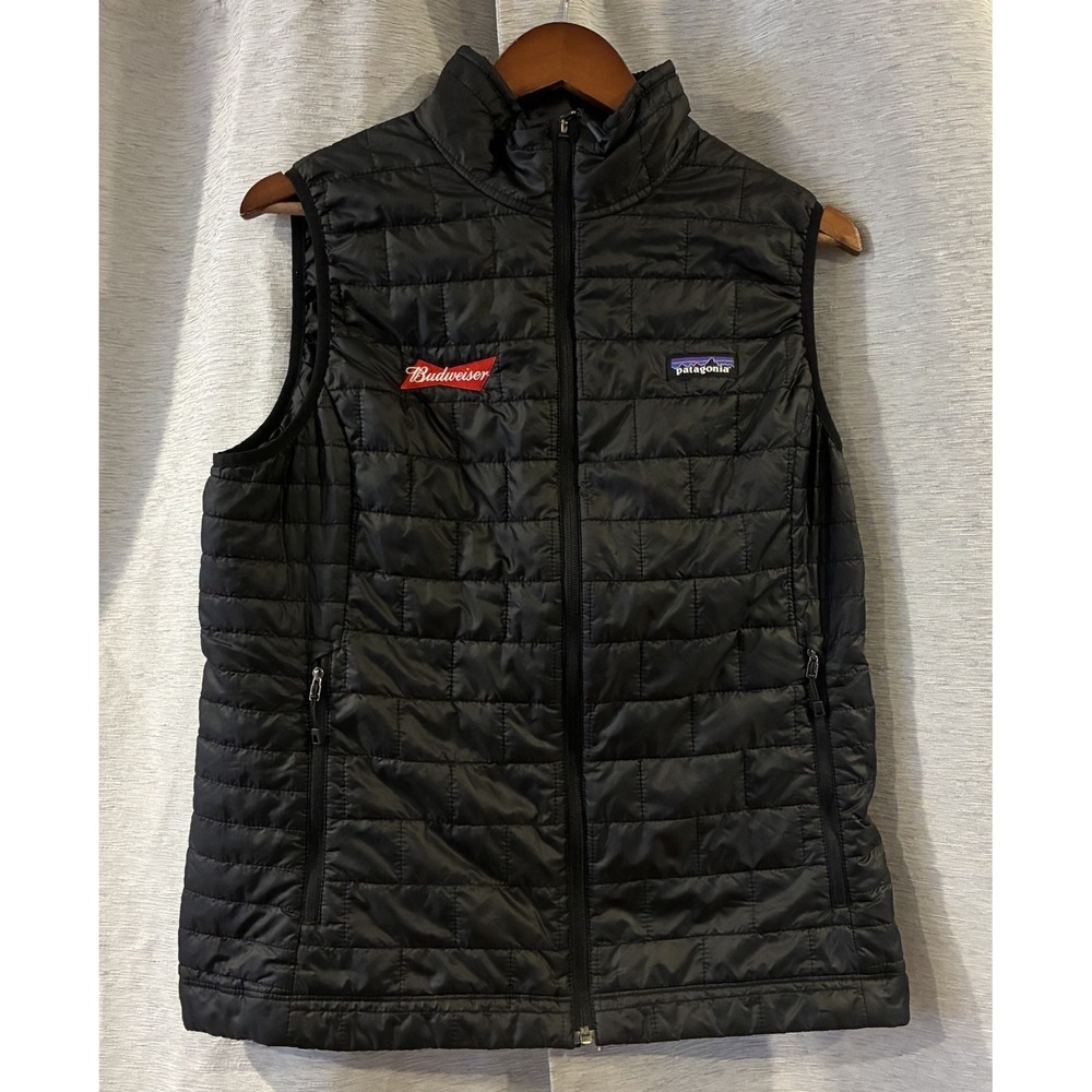 Patagonia Nano Puff Vest Womens Large Black Embroidered Budweiser Puffer T-326